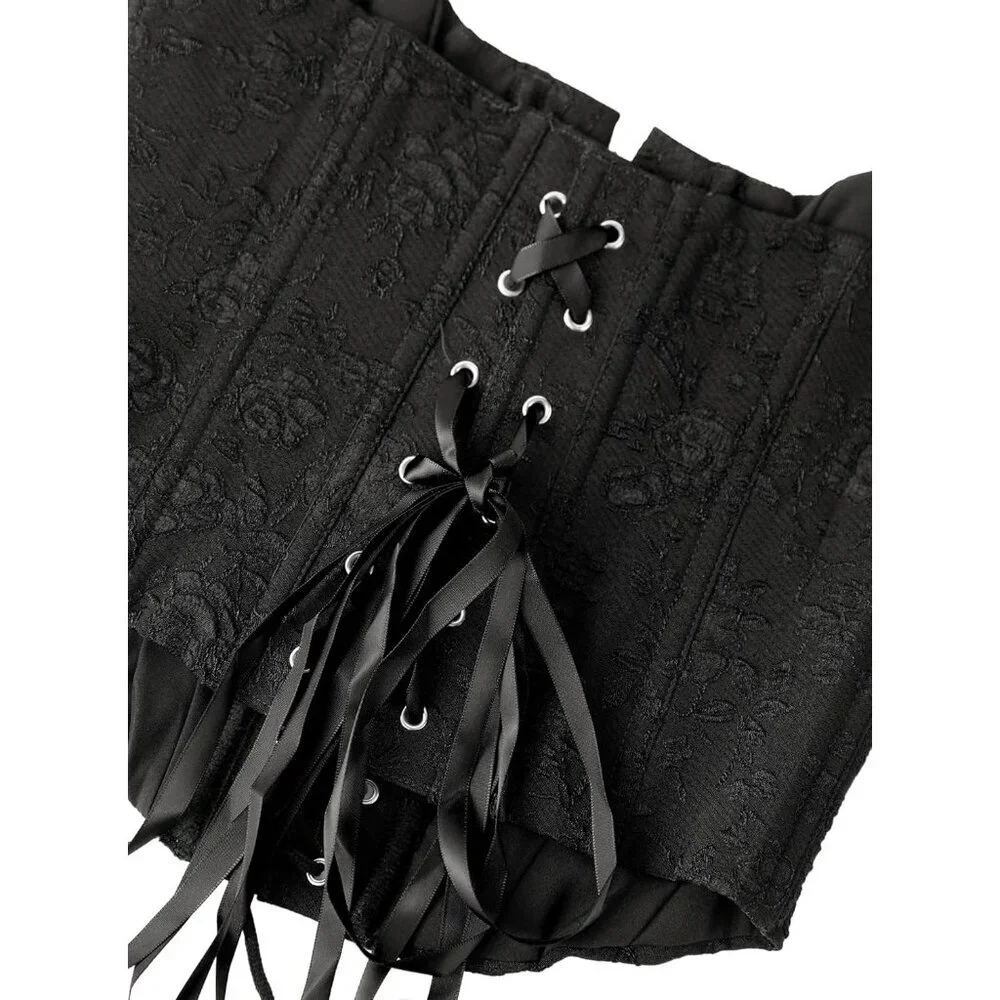 Women Lace Up Corset Top Overbust Strapless Crop Halloween Party Fashion - Picture 7 of 7